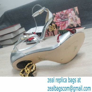 Dolce  &  Gabbana DG Logo Heel 10.5cm Black Red Roses Sandals Silver 2022